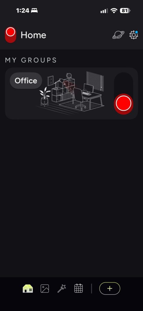 LIFX app Home screen with the Office group tile and its room illustration